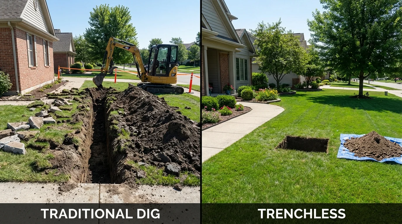 Trenchless sewer repair with minimal yard damage versus traditional excavation in Chewelah, WA